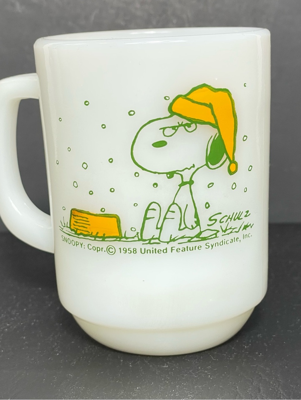 Vintage Mid Century Snoopy Fire King Coffee Mug, Anchor Hocking